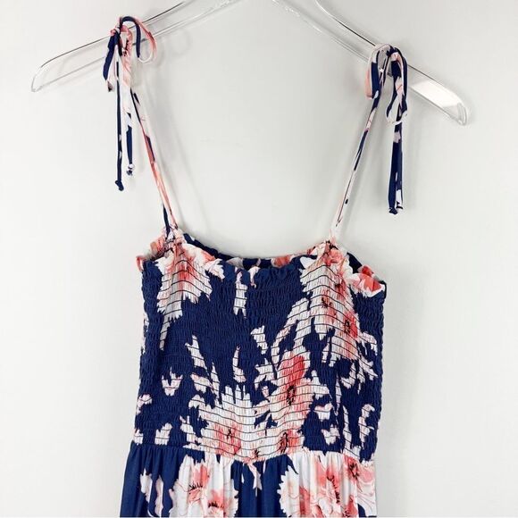 Aqua Smocked Top Blue Floral Wide Cropped Leg Jumpsuit M - Picture 4 of 12
